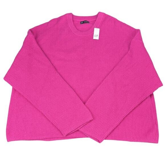 NWT GAP CashSoft Shaker-Stitch Crewneck Sweater Size XL Super Neon Pink - Picture 4 of 9